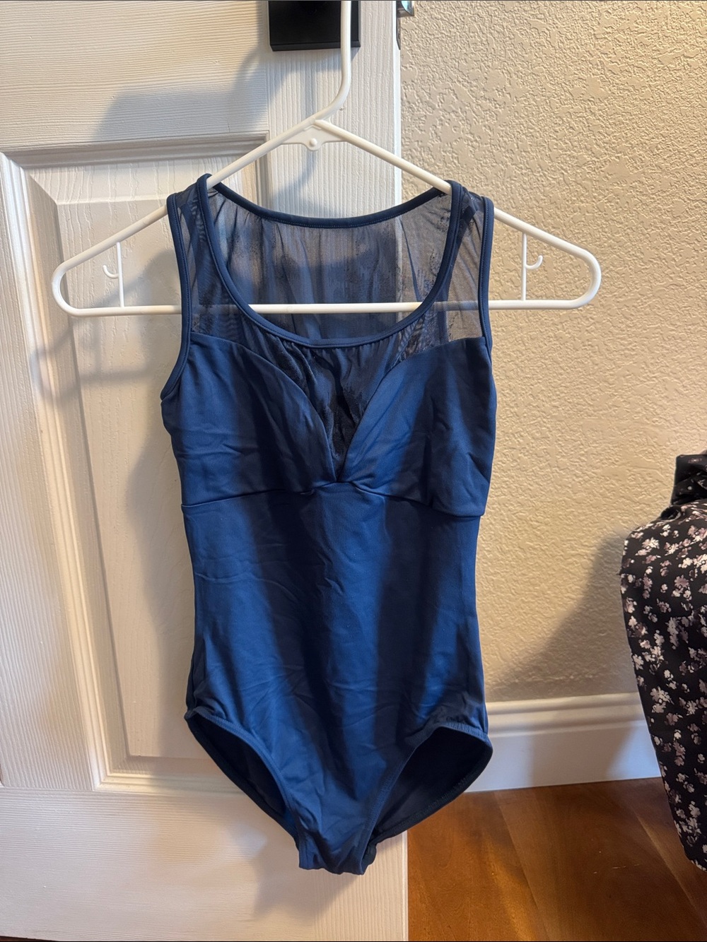 Mirella Navy Blue Mesh-Panel Leotard